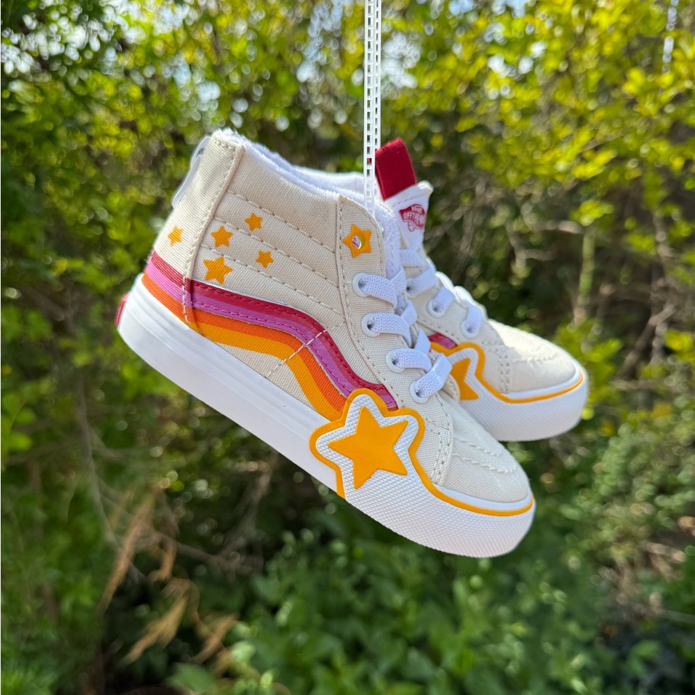 Vans Kids Retro Rainbow High-Top Sneakers in Cream, Yellow, Pink, Red